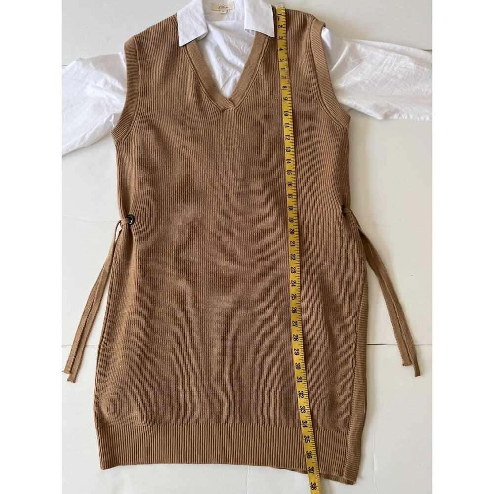 Elan Dress Womens M Brown Knit Layered Sweater Shirt V Neck Collared Side Tie - Picture 6 of 11